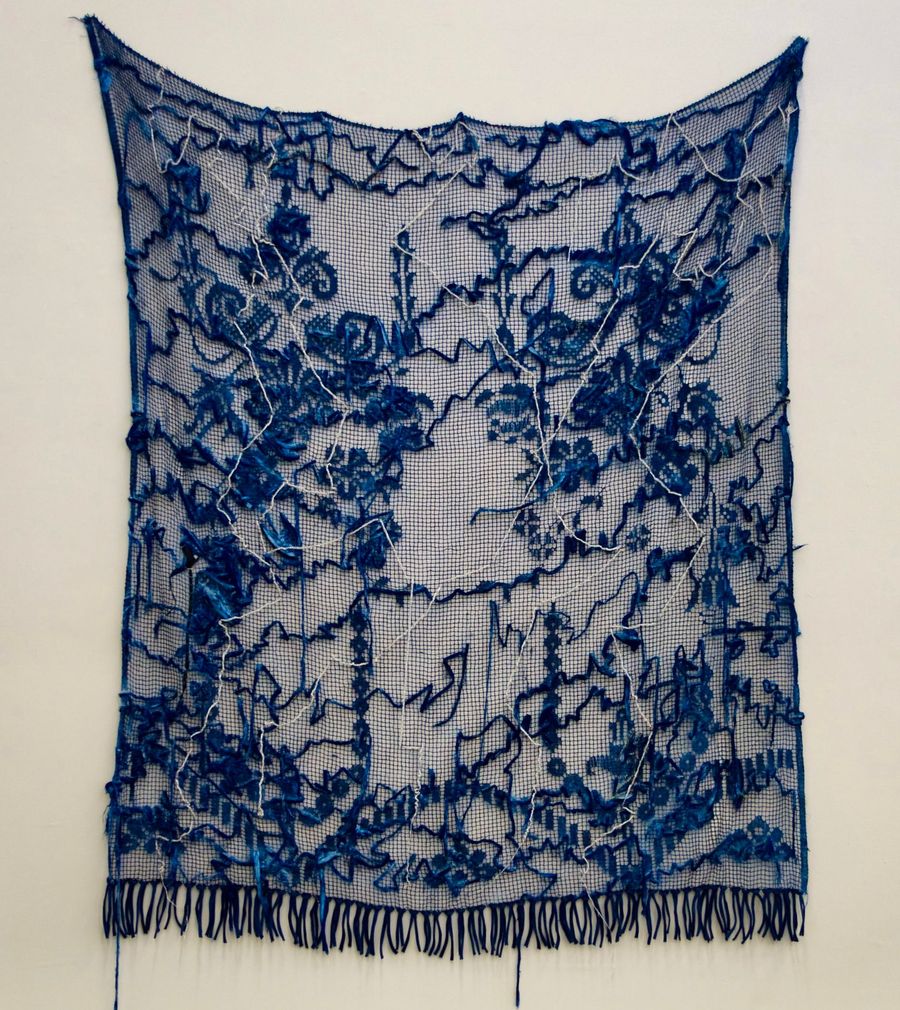 Mimpi Biru I (Indonesian=the blue dream), cyanotype crochet with silver cord