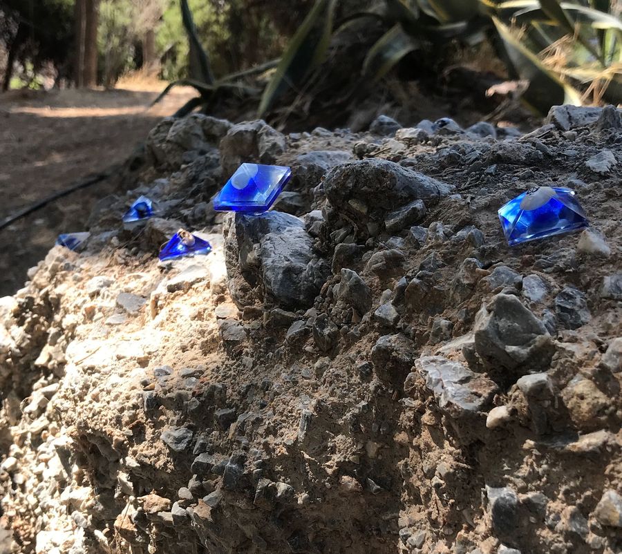 receiver, blue crystals, beans in blue resin crystals