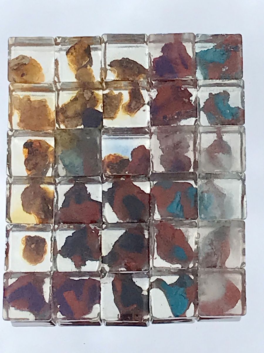 ruins of my life, painted clay in resin cubes